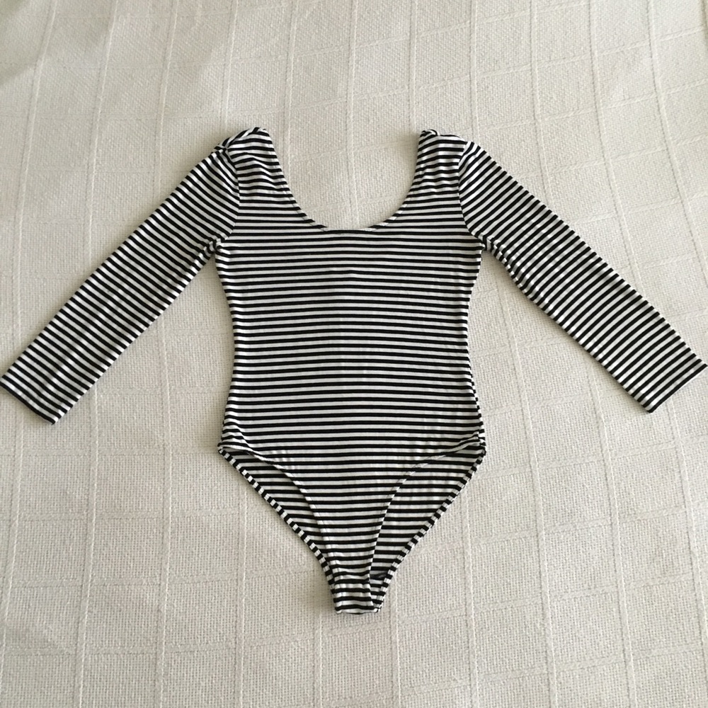 Forever 21 black and white stripped body suit